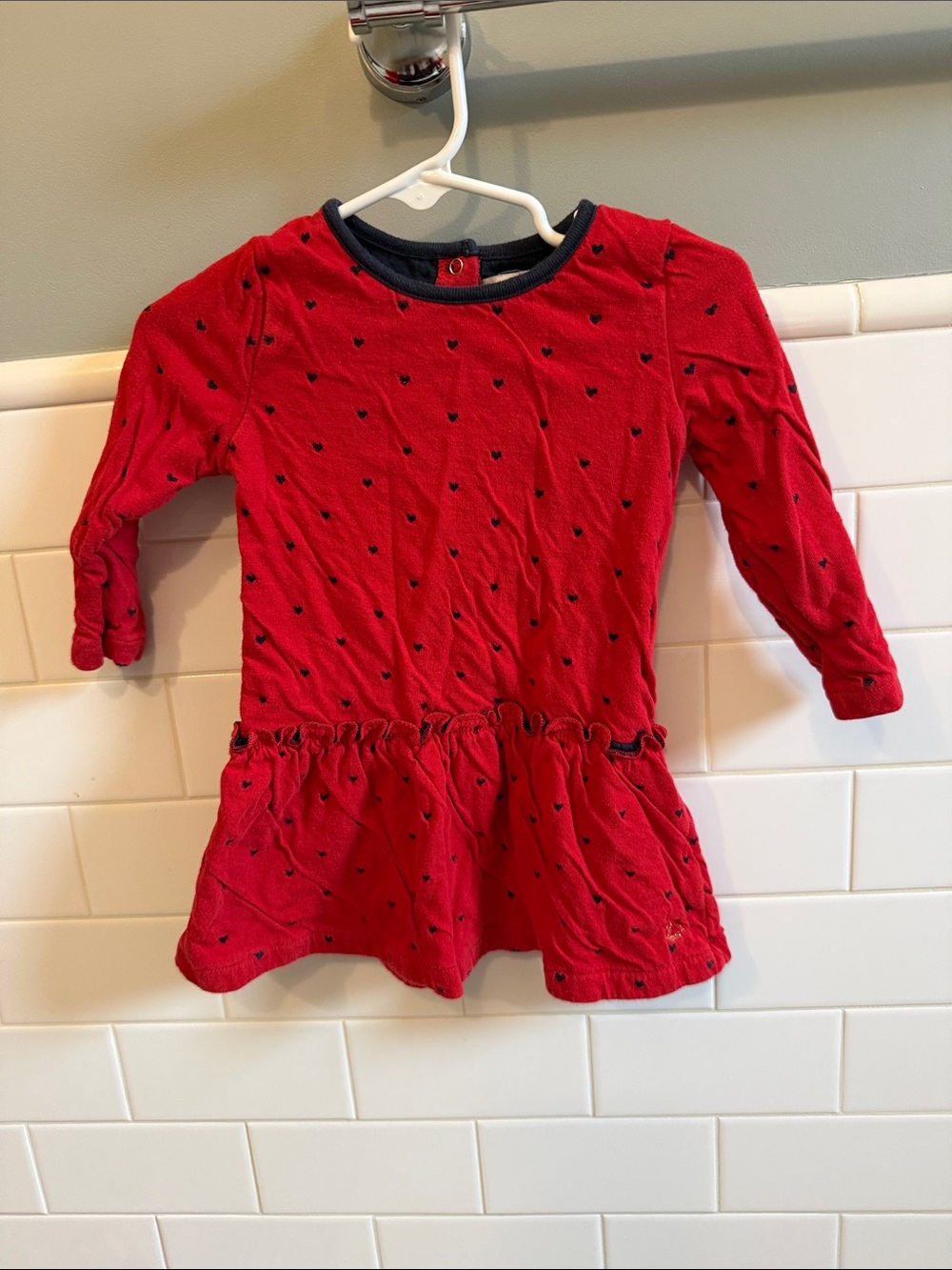 Petit Bateau Red Dress with Navy Heart Print